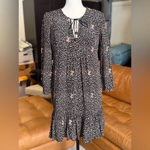 Madewell Black and Cream Long Sleeve Dress